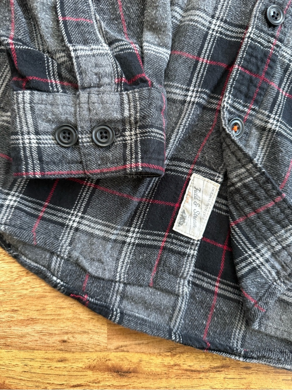 Field & Stream Gray and Black Plaid Button-Down Shirt with Red Accents - Picture 3 of 12
